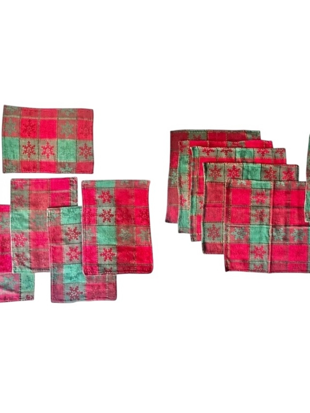 Avon Plaid 8 Placemats & 8 Napkins  Snowflake Pattern Gold Accents Cotton Xmas